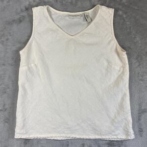 Amanda Smith Petite Linen Tank Top White Sleeveless V Neck Minimalist Womens 8p